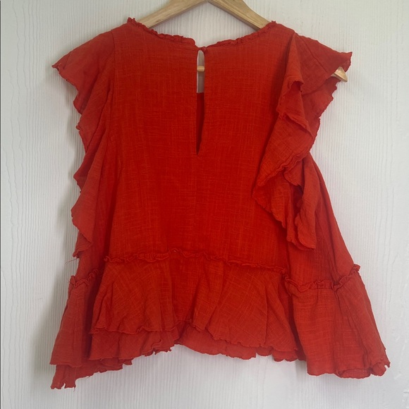 Anthropologie - Maeve Cascade Orange Ruffled Short Sleeve Blouse Size Small - Picture 9 of 10